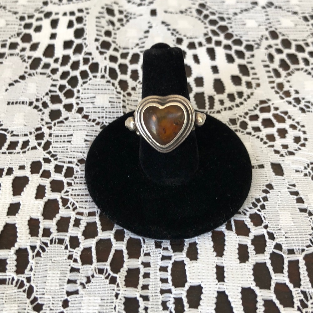 Sterling and Amber Heart Ring Size 5.25